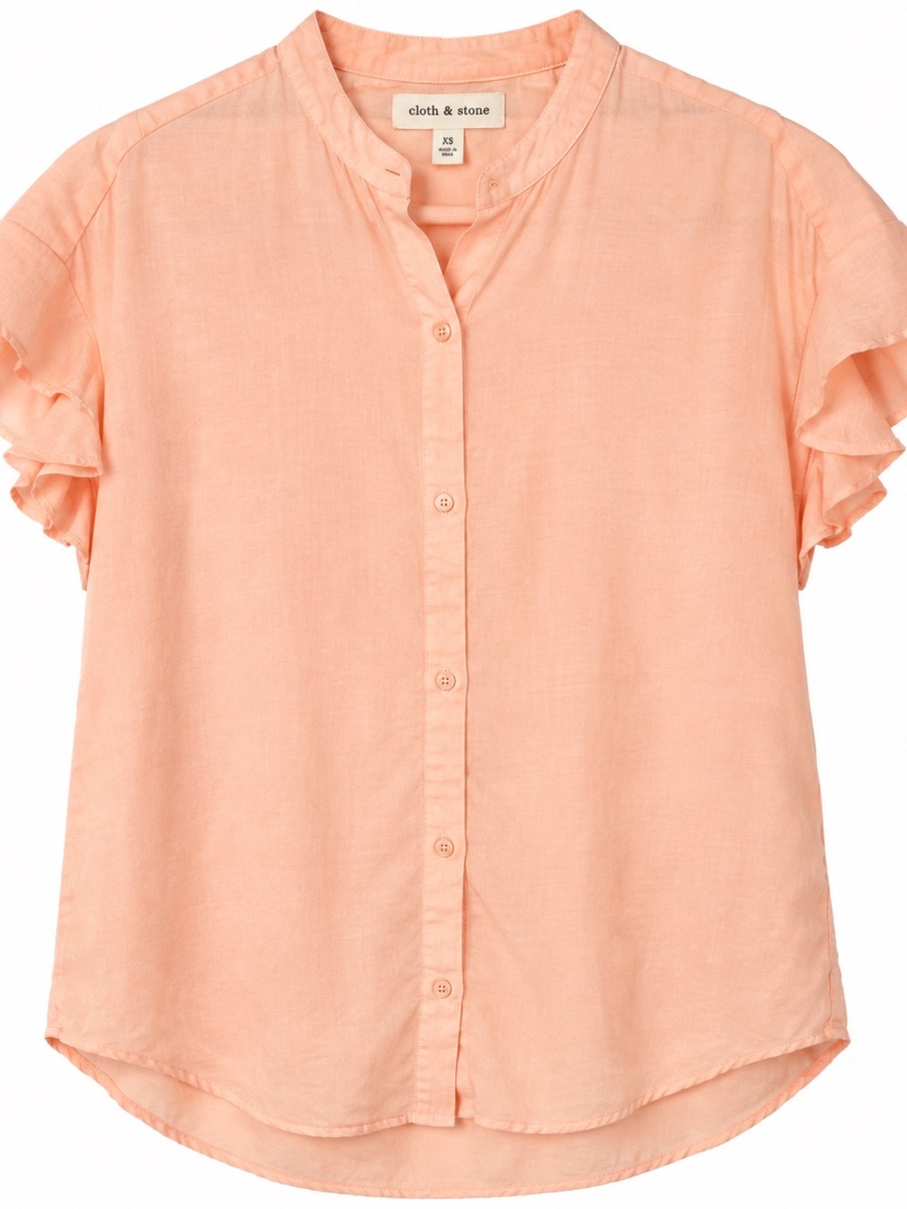 Cloth & Stone Peach 🍑 Flutter Sleeve Top with band collar (XS)